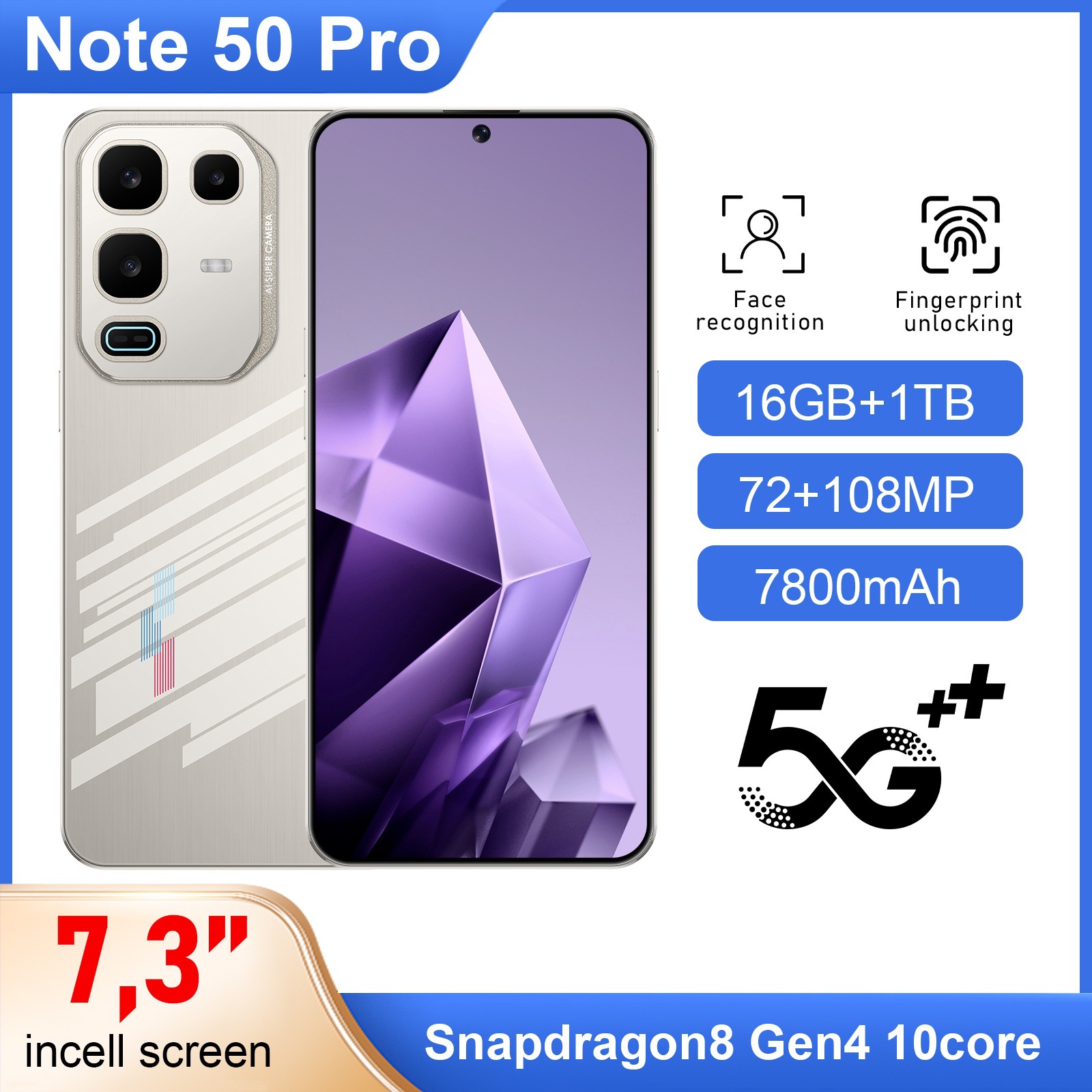 跨境专供智能手机Note 50 Pro高清大屏16+1T现货安卓手机源头工厂