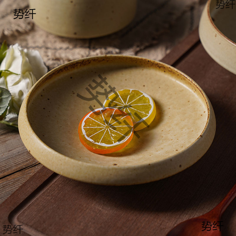 Japanese-Style Rustic Ceramic Plate Vintage Style Distressed Speckled Rice Bowl Thick-Rimmed Narrow Bowl Plate Japanese-Style Private Dining Homestay Tableware