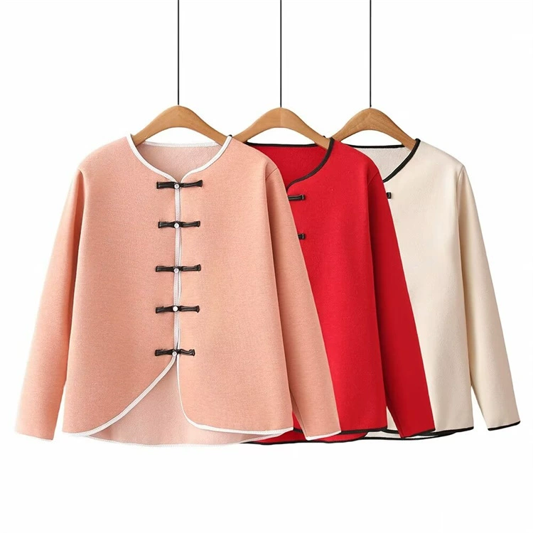 Женский вязаный Топ больших размеров, толстый MM2024, весеннее новое пальто в стиле ретро с неровной пряжкой по краю, в национальном стиле 444