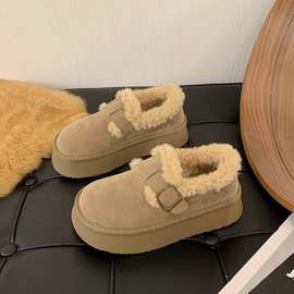 【鑫选】冬季女鞋加绒加厚毛毛保暖勃肯鞋一脚蹬厚底雪地靴