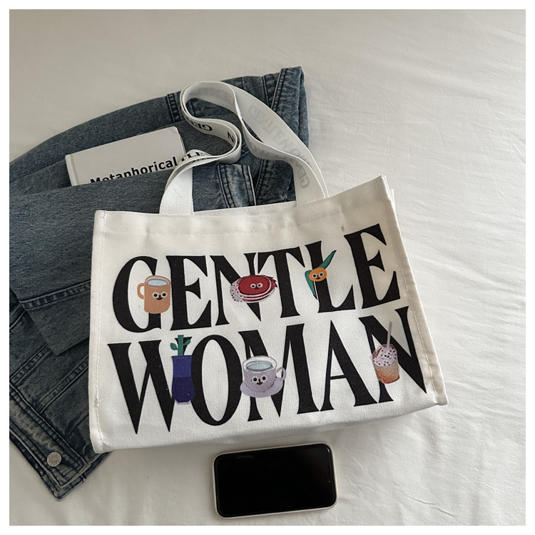 Large-capacity letter canvas bag 2025 new style ins printed versatile shoulder bag for commuting and portable ladies' tote bag undefined
