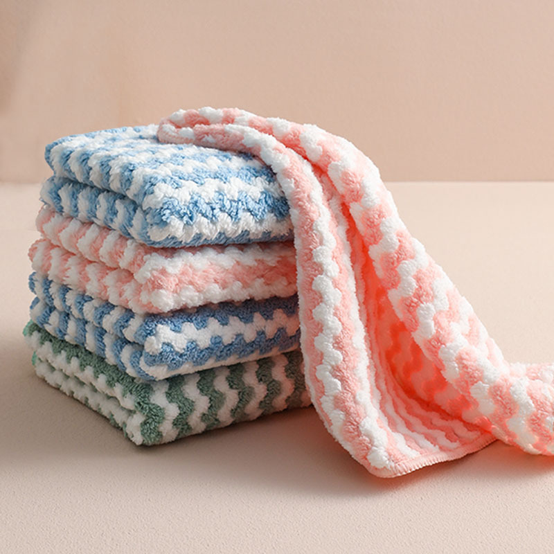 Coral Velvet Rag Thickeneded Stripesd Degreasing Cleaning Good Supplies Water-Absorbent Cationic Dish Towel Dishcloth