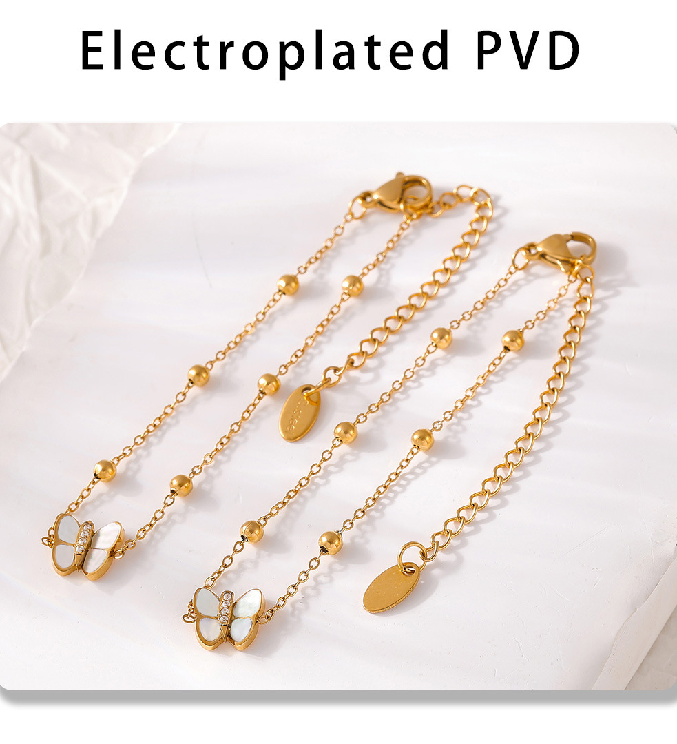 Natural Real Shell Butterfly Diamond 3A Zircon Small Bead Bracelet Titanium Steel Non Fading Bracelet_voghion.com