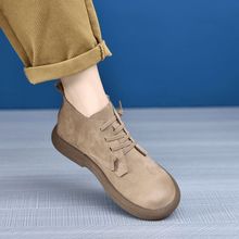 2025秋季新品软皮短靴女森系手工软底软面中帮舒适透气百搭马丁靴