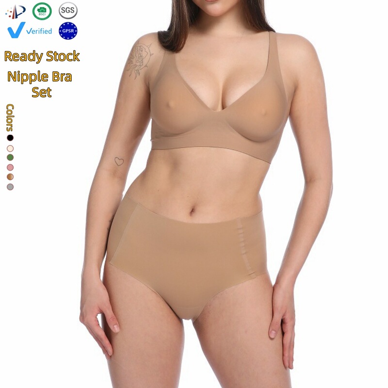 Cross-Border Seamless Intimates Soft Support Jelly Strip Raised Dot Sexy Bra Set Seamless Nipple Bra