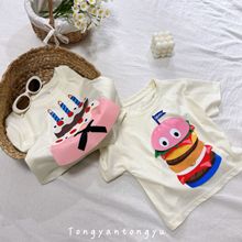 儿童T恤2024夏新款韩版宽松卡通汉堡女童短袖中小童半袖上衣批发