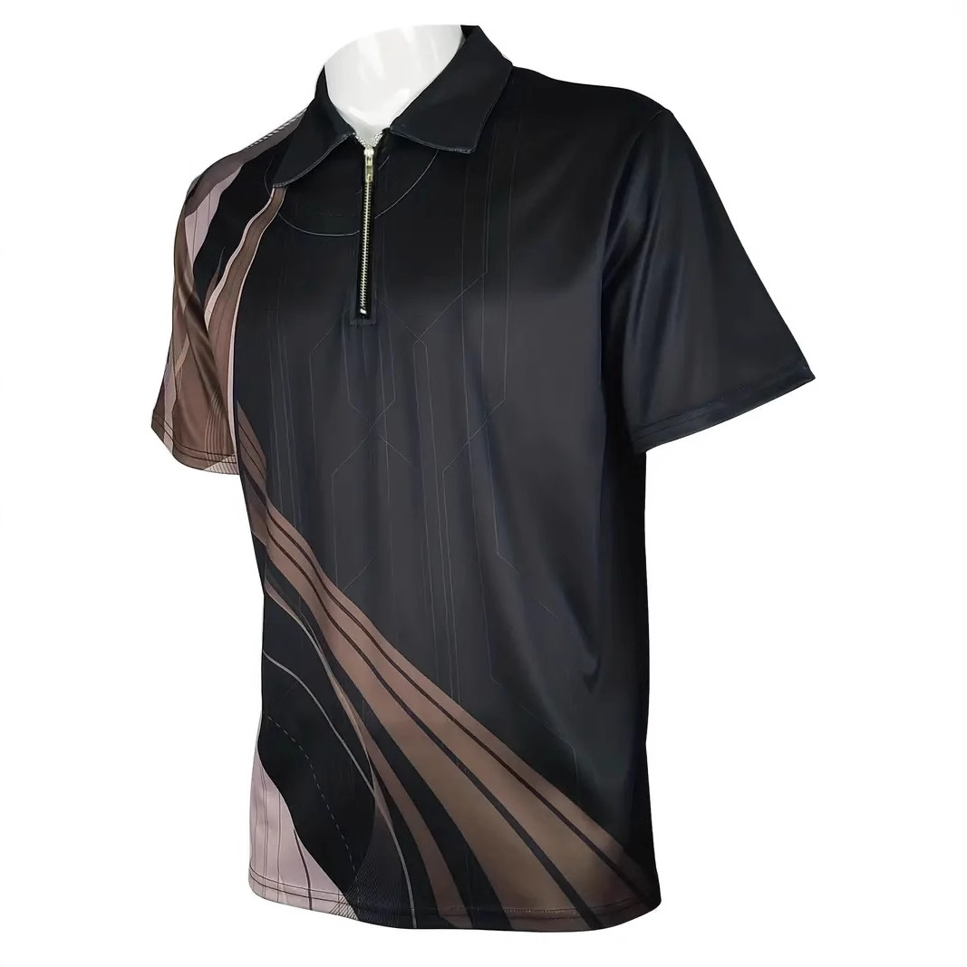 Tendencia de moda Camisa POLO con cremallera suelta y transpirable con ancho de hombro recto de la calle principal de negocios para hombres con estampado digital en 3D