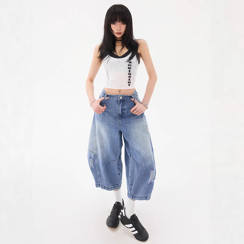 Unique and Stylish Summer Denim Balloon Pants for Women, Plus Size, Niche Seven-Point Flared Lantern Pants Unique and Stylish Summer Denim Balloon Pants for Women, Plus Size, Niche Seven-Point Flared Lantern Pants