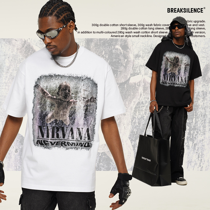 Spring and Summer 2025 New NIRVANA Classic Printed Short-sleeved T-shirt American Style Retro Street Heavy Cotton T-shirt Trendy Spring and Summer 2025 New NIRVANA Classic Printed Short-sleeved T-shirt American Style Retro Street Heavy Cotton T-shirt Trendy