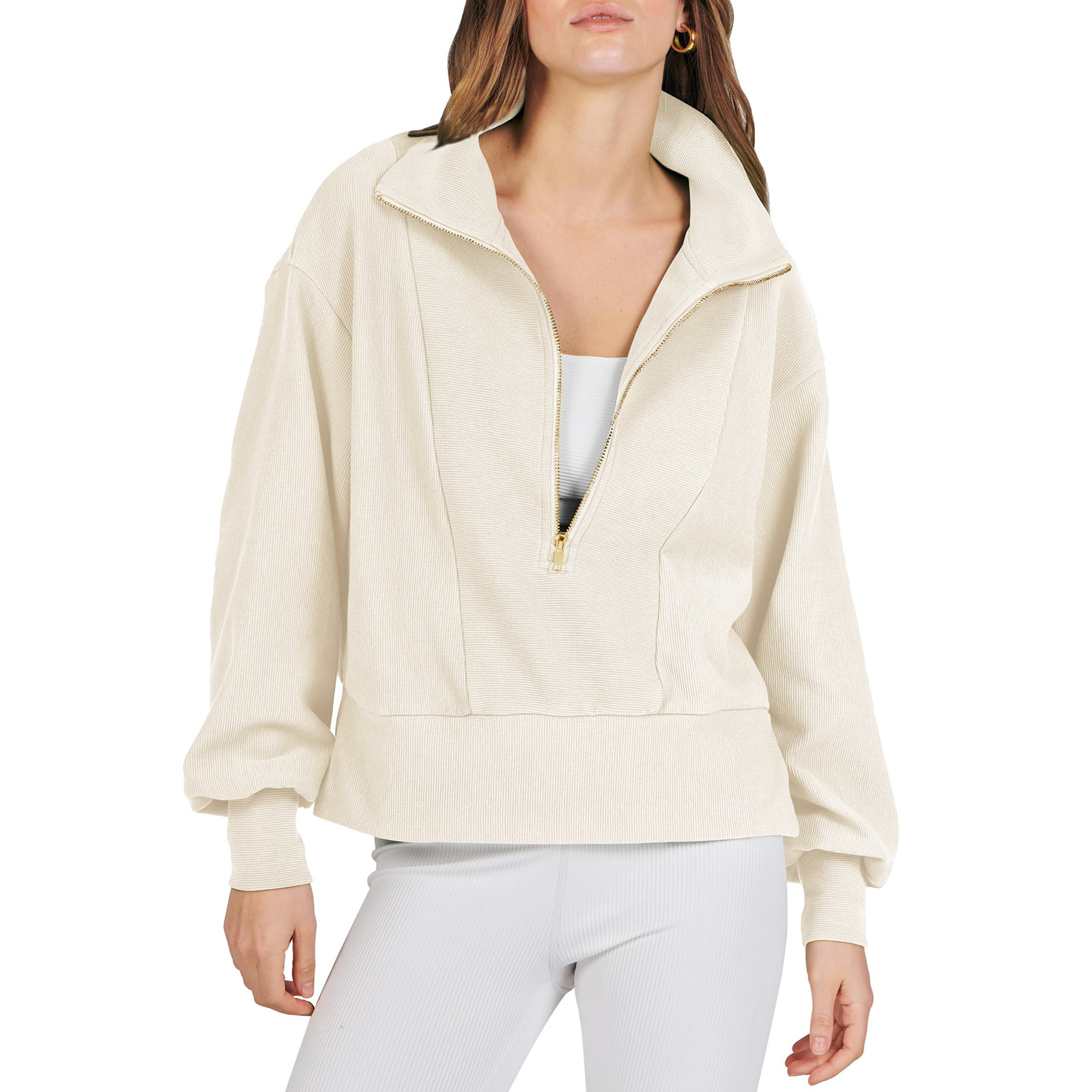 Women's Clothing 2024 spring and autumn new casual tops half zipper pullover long sleeved sweatshirt sweatshirt women_voghion.com