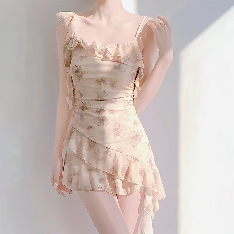One-Piece Swimsuit for Women, Conservative, Slimming, Cute, Backless, Strap-Style Swimwear, High-End Polyester, Water Color Tone 9269