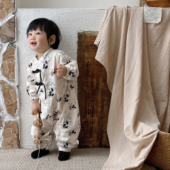 Infant Traditional Chinese Style Panda Long Sleeve Bodysuit 2024 Spring and Autumn Baby 100th Day Full Moon Crawling Suit Birthday Clothes