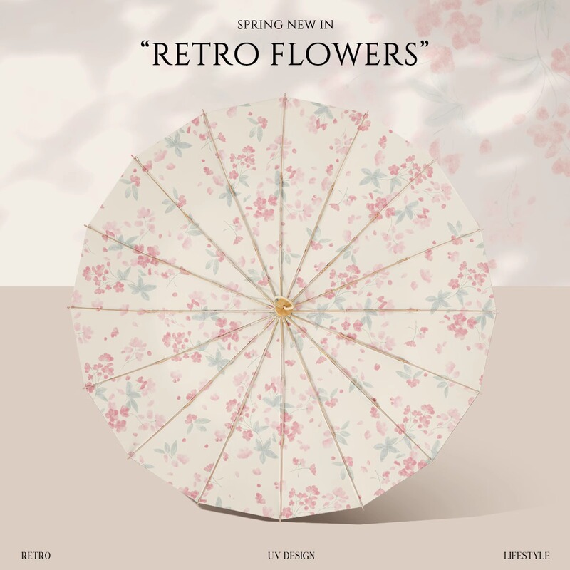 16-Strand Color Glue Series Oil Painting Umbrella with Black Glue Sun Protection and Uv Protection Folding Sun Umbrella with High Appearance