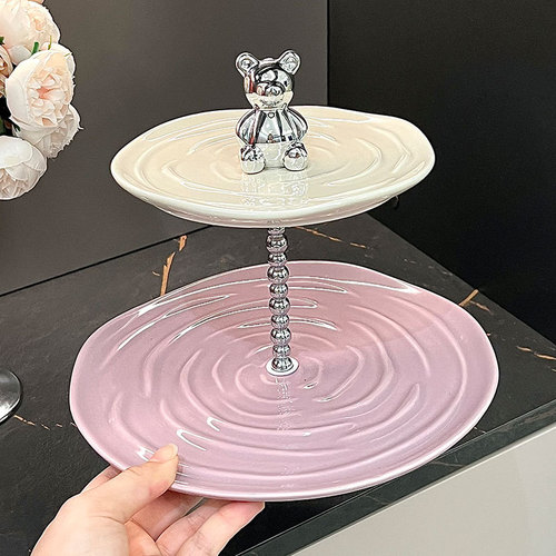 Light luxury contrasting color multi-layer fruit plate high-value ceramic dessert table display stand living room coffee table decorative candy plate
