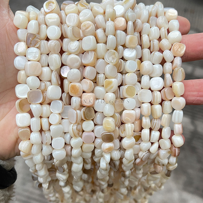 7-8mm天然淡水白貝殻随形珠白貝母不規則形散珠diyアクセサリー部品卸売り|undefined