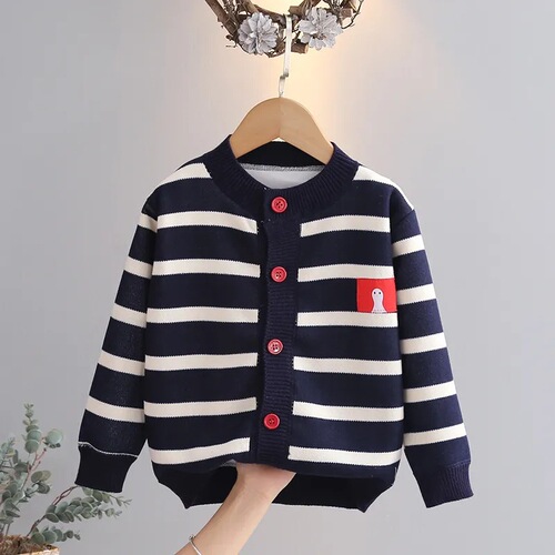 Knitted Cardigan Spring Outfit for Girls and Boys, Children's Spring and Autumn Sweater with Fleece Lining