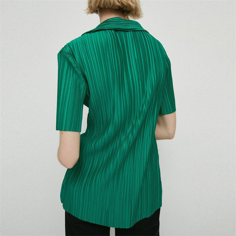 Summer Short Sleeve Loose Pleated Straight Leg Pants Two-Piece Set Sexy Complex Set Collar Sexy Set