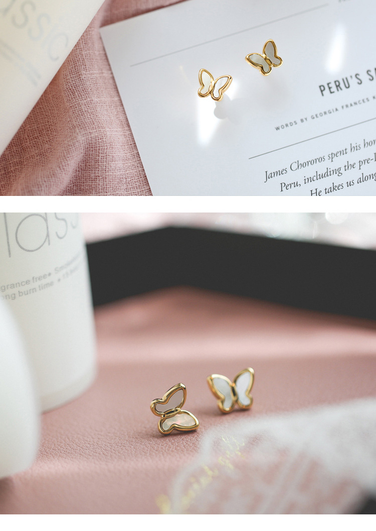 Butterfly Pattern Korean Style Butterfly Titanium Steel Plating Shell Earrings 1 Pair