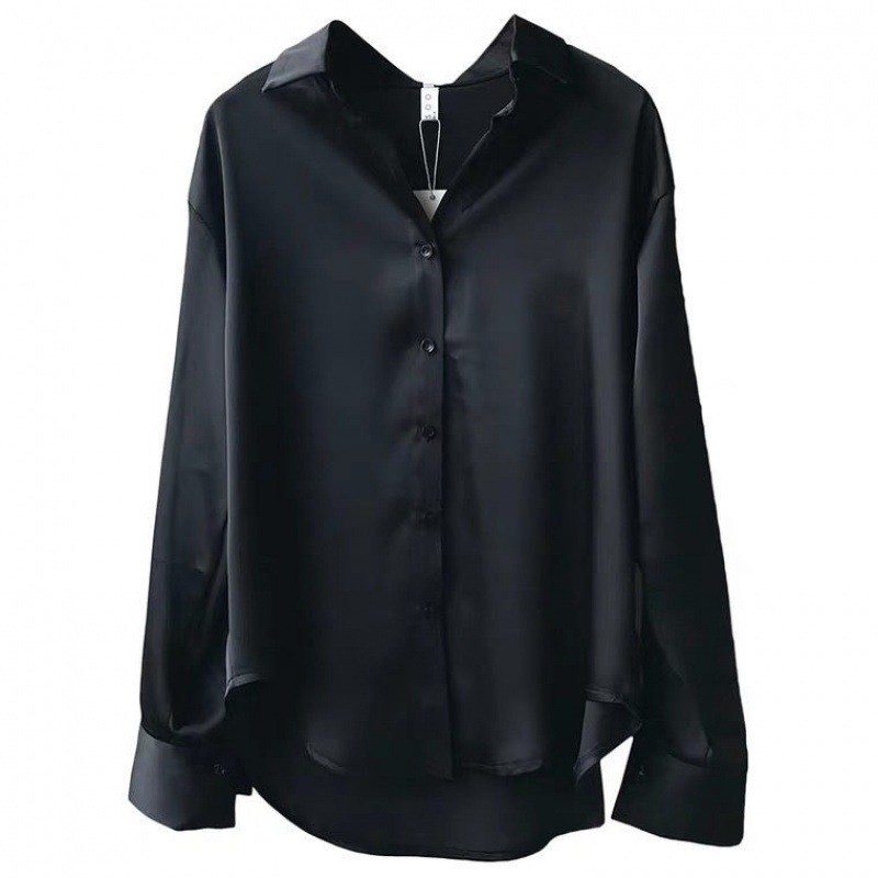Women's Clothing acetate satin shirt women's glossy outer wear drape long sleeved shirt design niche light mature top spring_voghion.com