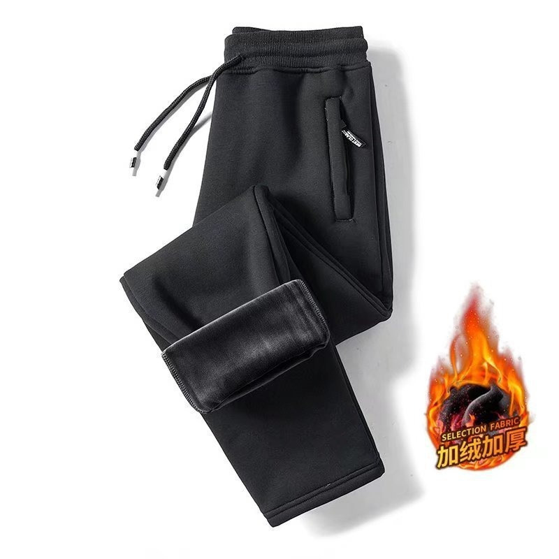 Trendy Fleece-Lined Pocket Zipper Sweatpants for Men, Autumn Elastic Thickened Casual Pants, Plus-Size Warm Men's Joggers Trendy Fleece-Lined Pocket Zipper Sweatpants for Men, Autumn Elastic Thickened Casual Pants, Plus-Size Warm Men's Joggers