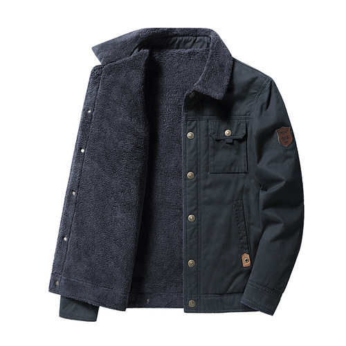 Men's Autumn/Winter New Washed Cotton Fleece Lined Thick Casual Fashion Collar Men's Jacket Coat