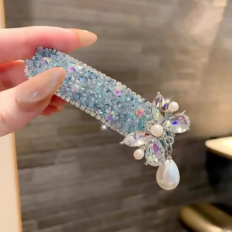 轻奢高级感粉色满钻水晶蝴蝶发夹重工高端吊坠侧边BB夹掰掰夹女|undefined