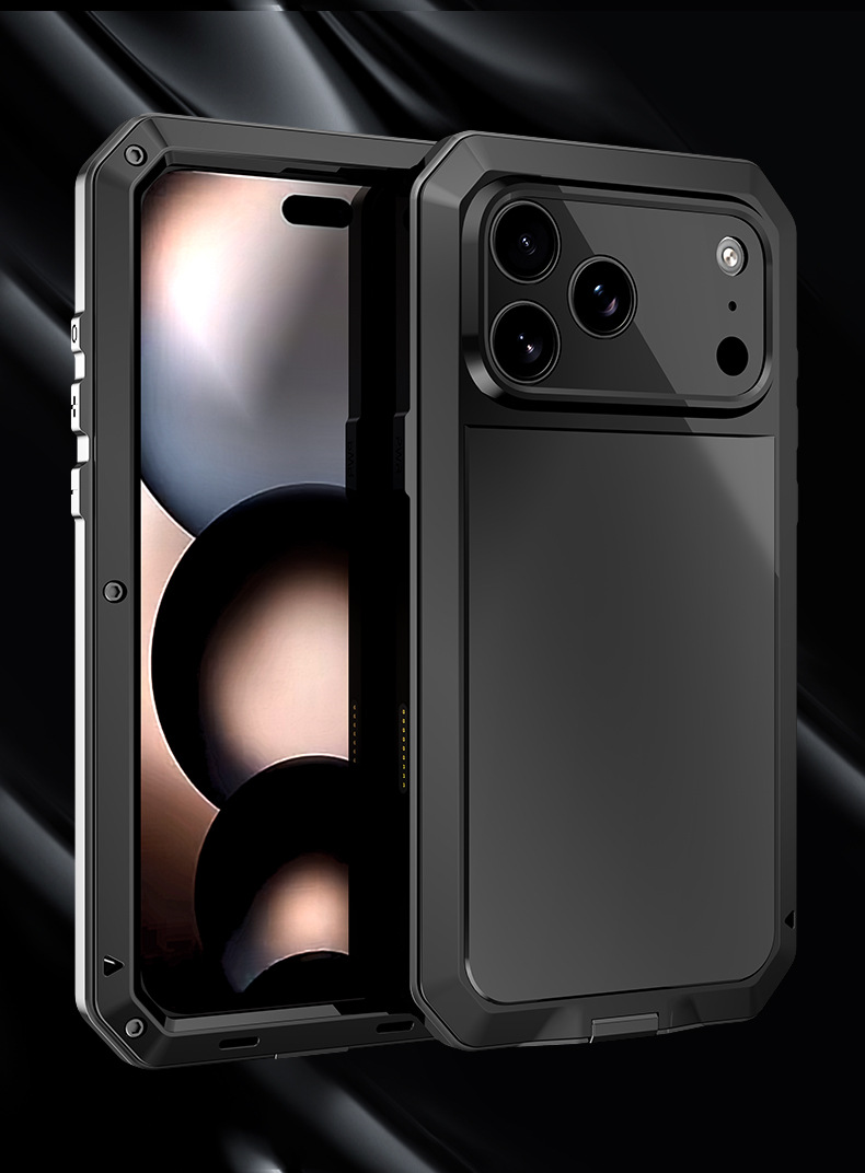 Ốp lưng điện thoại chống sốc viền dày hợp kim nhôm ba lớp cho iPhone 16 Pro Max / 17 Pro Max — Đen, Bạc, Đỏ rượu chi tiết 12