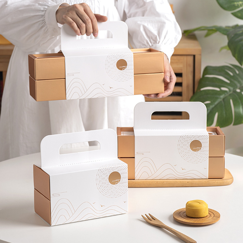 6粒装蛋黄酥手提包装盒中秋白金流心冰皮月饼50克75g双层礼盒定