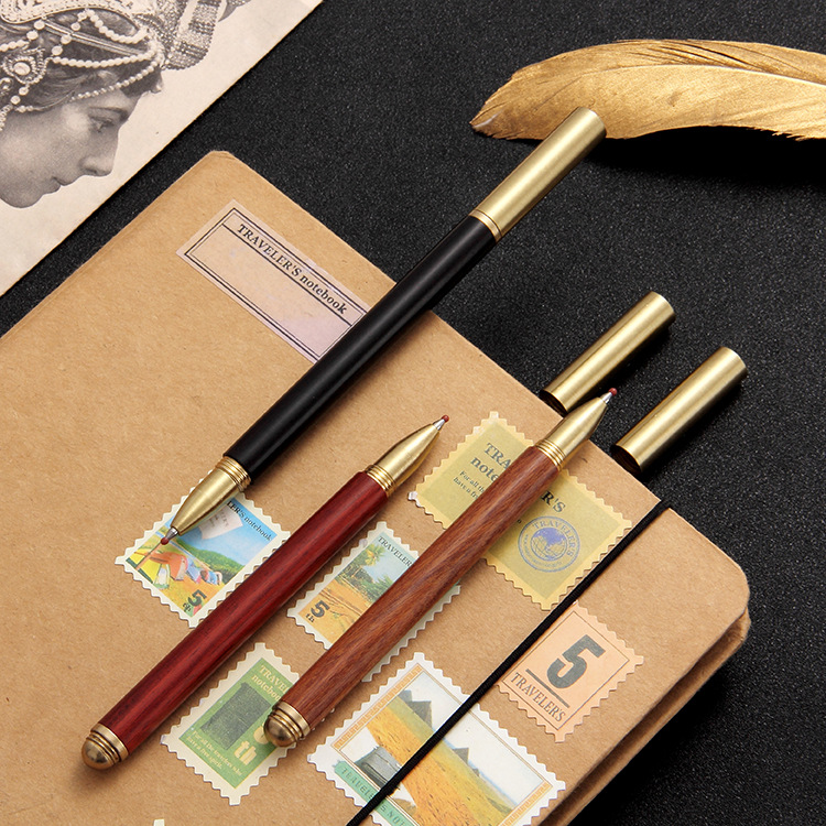 源頭廠家批發黃銅檀木籤字筆批發商務禮品中性筆學生教師木質水筆