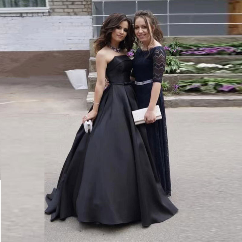 El comercio exterior de Europa y América Amazon AliExpress deseo de las mujeres de Tubo negro superior simple satén largo piso de longitud vestido de noche