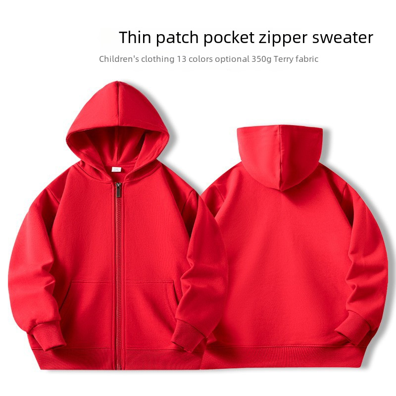 Children's Ribbed Zipper Hoodie Sweatshirt Plain Color Hooded Blank Sweater Coat for Parent-Child Activity Class Exclusive Supply