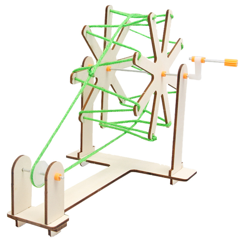 Tecnología pequeña producción DIY máquina de hilar estudiante STEM diversión educativa creativa hecha a mano pequeña invención máquina de hilar a mano