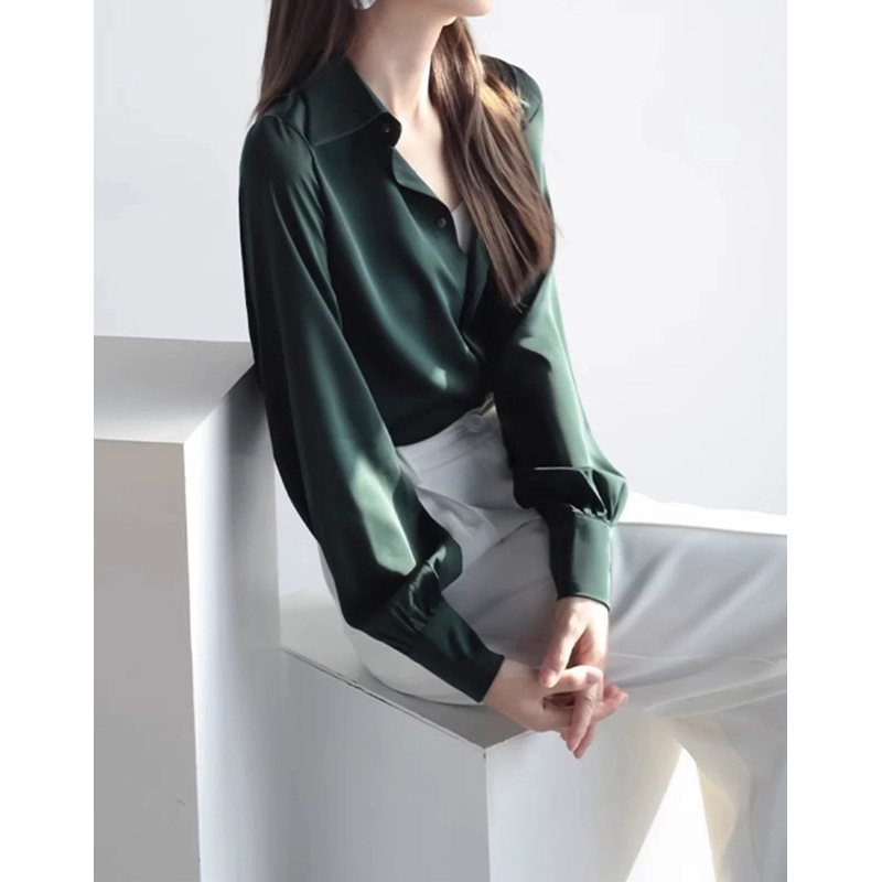 In-Stock Manufacturer Wholesale High-Quality Acetate Satin Shirt for Women, Spring and Autumn New Style, Elegant Commuter Top