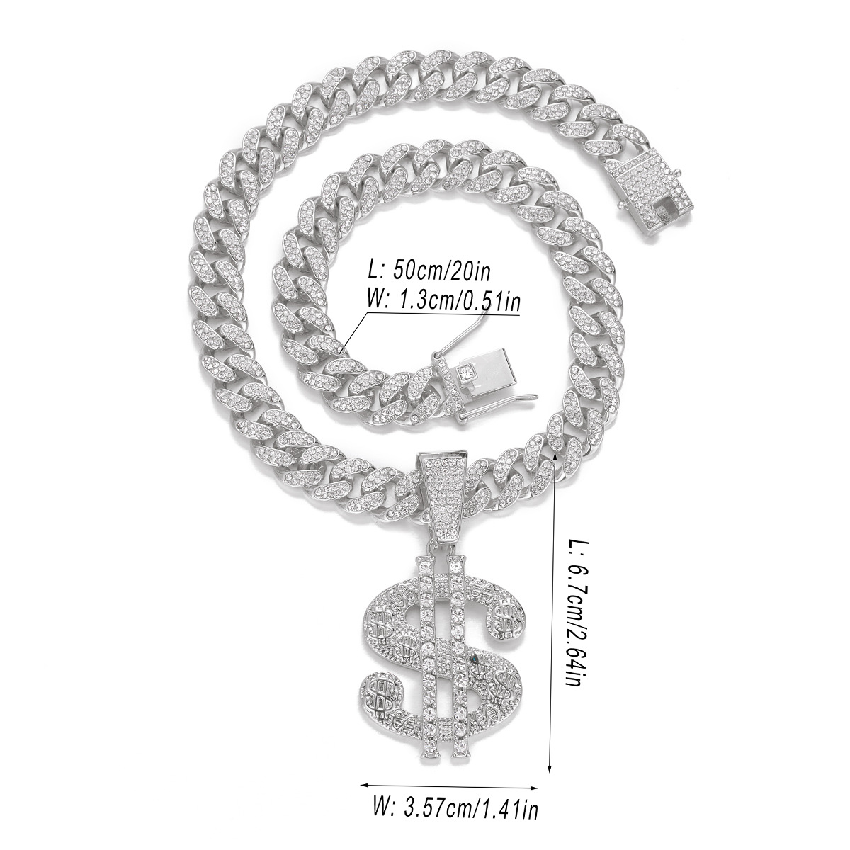 Hip Hop USD Necklace Trendy Punk Style Accessories Exaggerated Diamond Set Pendant New Men's Cuban Chain_voghion.com
