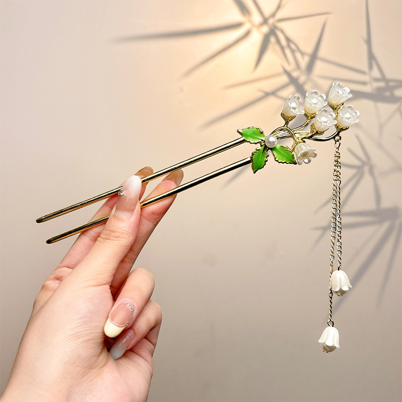 Retro simple nicho de alta estética oriental diseño de cabello de flores de frascos de estilo antiguo cabello