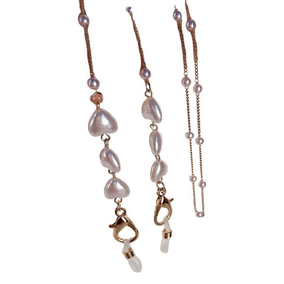 Japanese and Korean Heart-shaped Mask Chain Pearl Chain Fashion Necklace Glasses Chain Jewelry Bracelet Four in One Accessories Spot