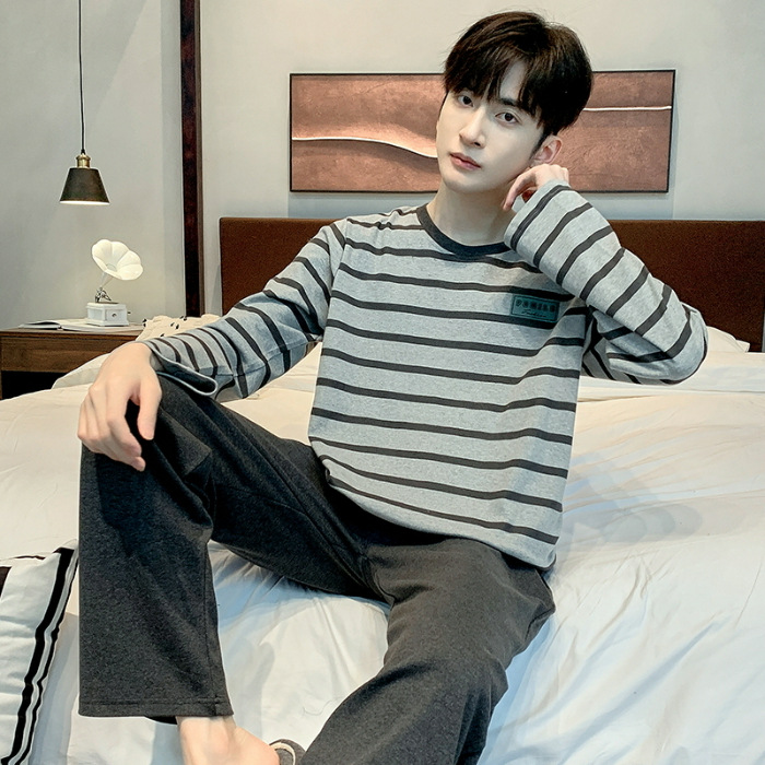 2023 Otoño e Invierno pijamas hombres con cuello en V manga larga traje suelto casual juventud hogar desgaste simple Traje a cuadros