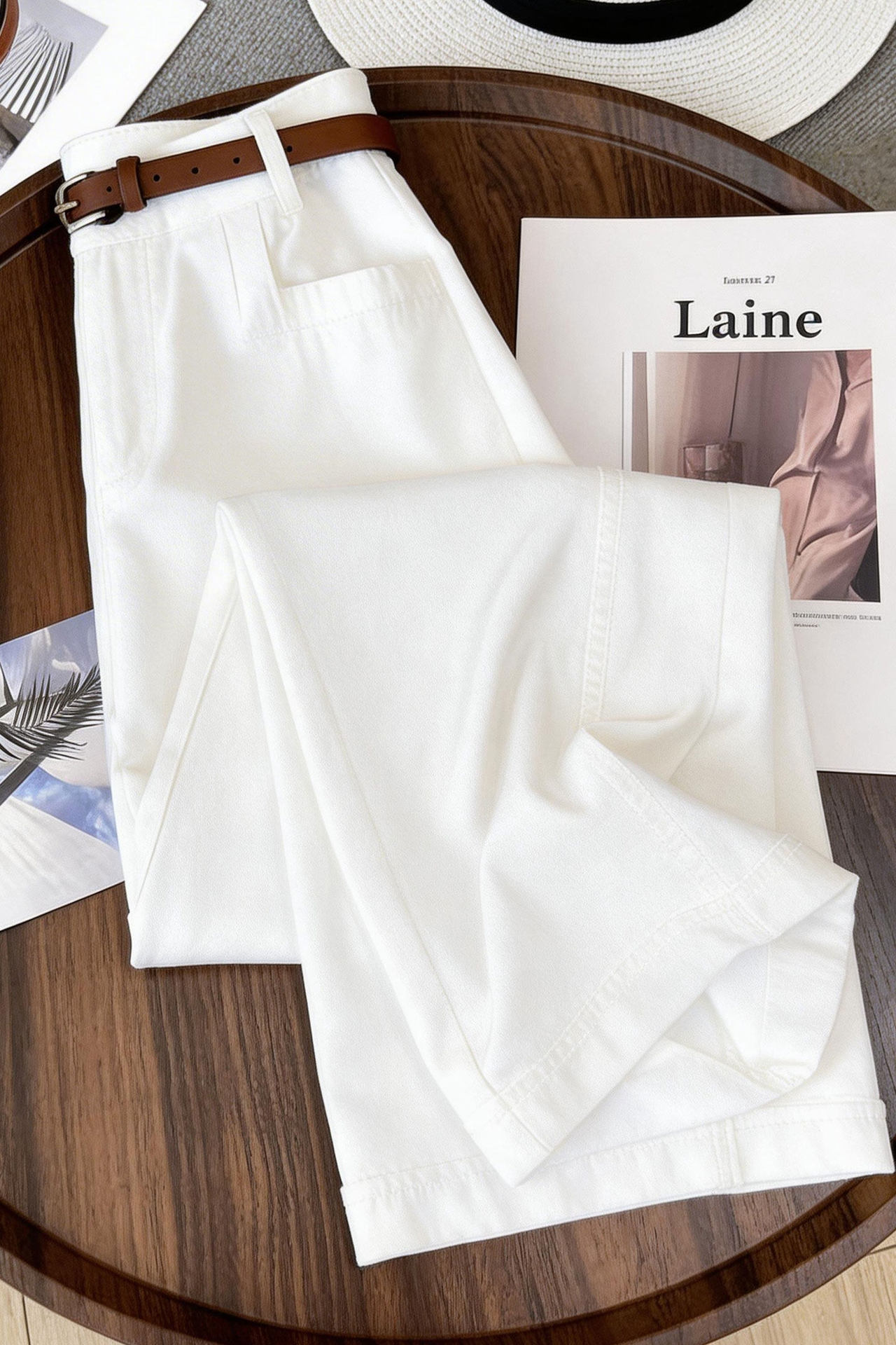 Quần culottes nữ ống rộng cạp cao dáng suông vải mỏng mùa hè — Khaki (không phân phối thắt lưng) chi tiết 1