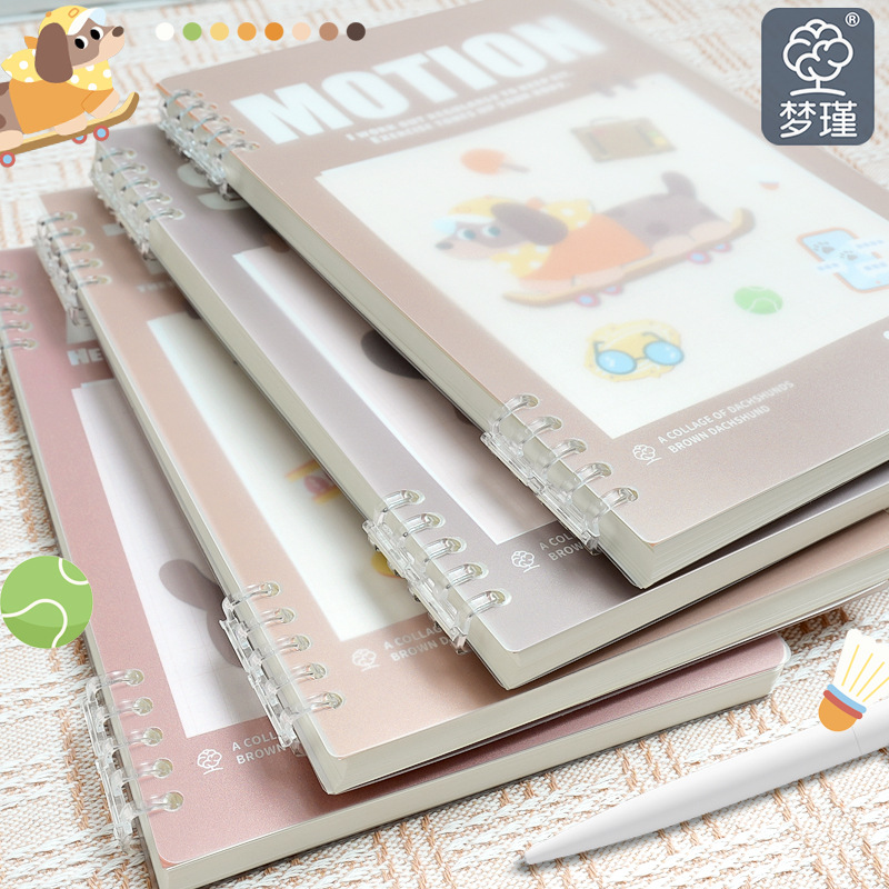 Diario de estudiante de hojas sueltas de cachorro de dibujos animados lindo desmontable a mano, libro A5/B5 grueso de alto valor