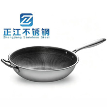 跨境不锈钢炒锅蜂窝通用不粘锅少烟加厚三层钢礼品批发菜锅不沾锅
