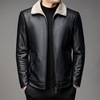 Middle-aged and young man Down PU leather clothing fashion Korean Edition zipper Lapel thickening keep warm coat Trend Jacket