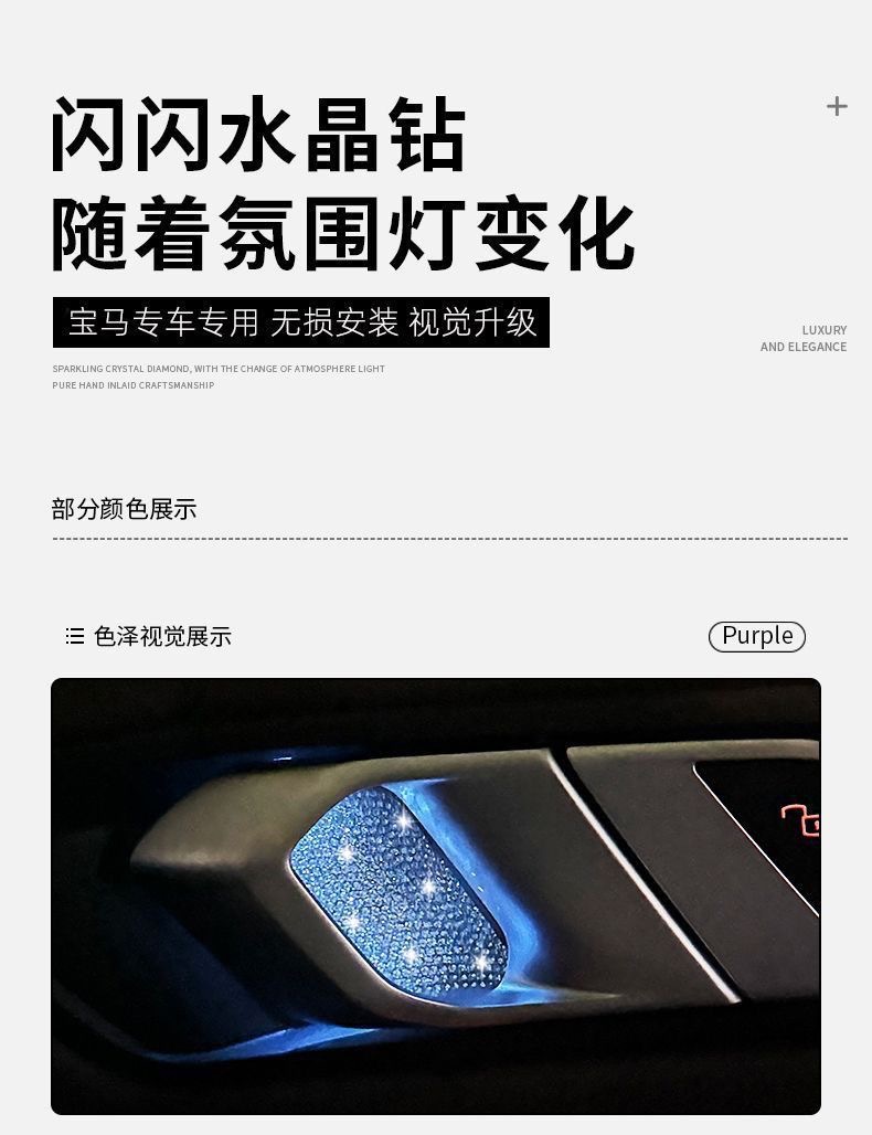 Car Interior Door Bowl Sticker New 3 Series I3X1X5X6X7 Ambient Light Decoration Diamond-Studded Interior Sticker Rearview Mirror Cover