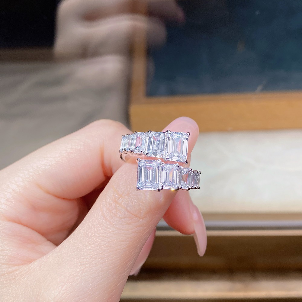 Fashion Geometric Sterling Silver Inlay Zircon Open Ring 1 Piece