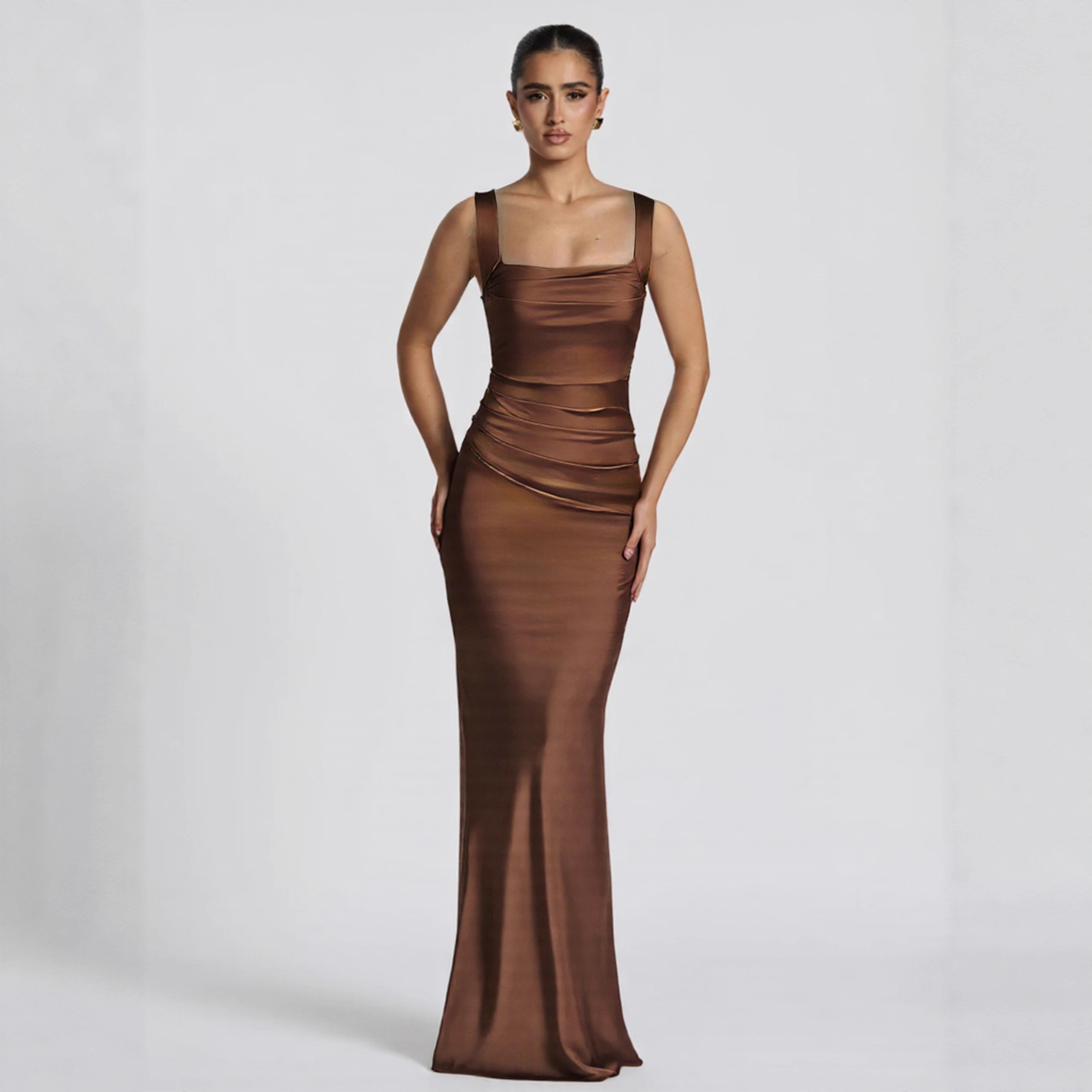 Dz Cross-Border European and American Style Sexy Pleated High-End New Dress Slimming Suspender Elegant Banquet Evening Dress Long