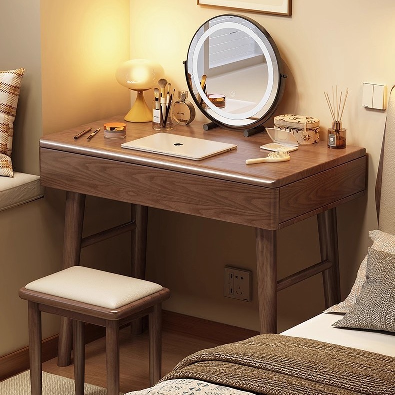 Solid Wood Dressing Table Bedroom Modern Simple Dressing Table Home Small Apartment Dressing Table with Drawer Cabinet and Dressing Stool