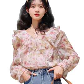 温柔设计款甜美风碎花上衣 遮肚子超仙高级感减龄好看女夏雪纺衫