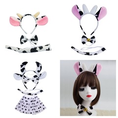 萬聖節動物發箍跨境奶牛耳朵套裝頭箍卡通可愛兒童小牛頭飾批發