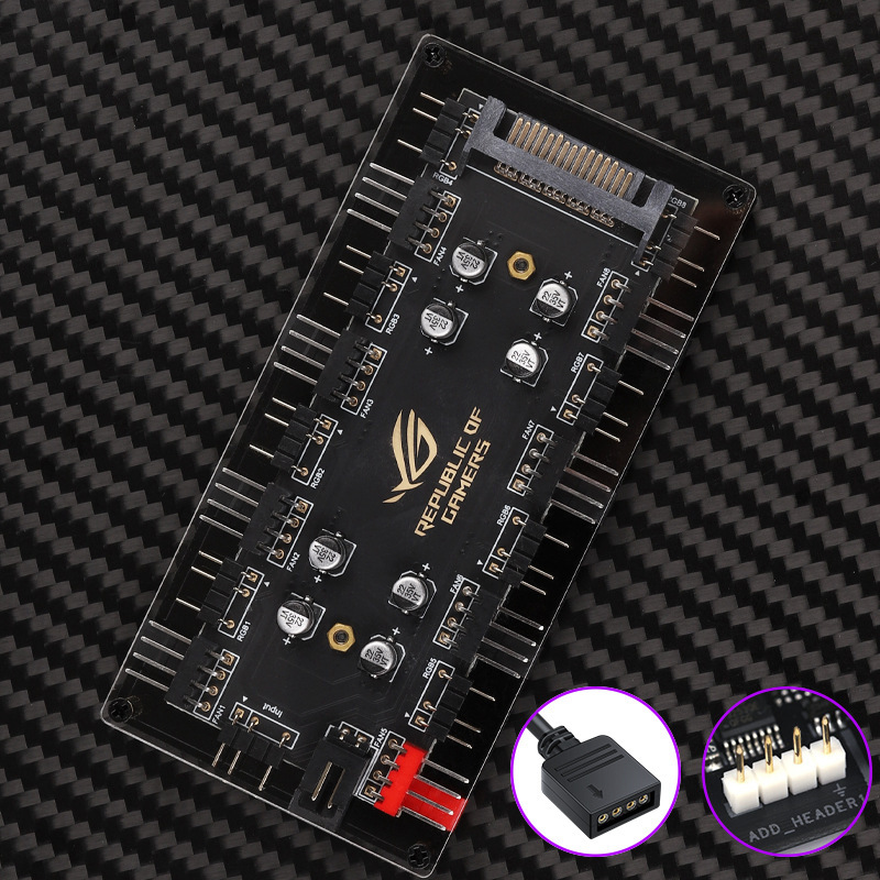 Rgb Dimming Pwm Temperature Control Speed Regulation Two-In-One Fan Hub 12V4-Pin/5V3-Pin Small 4Pin Controller