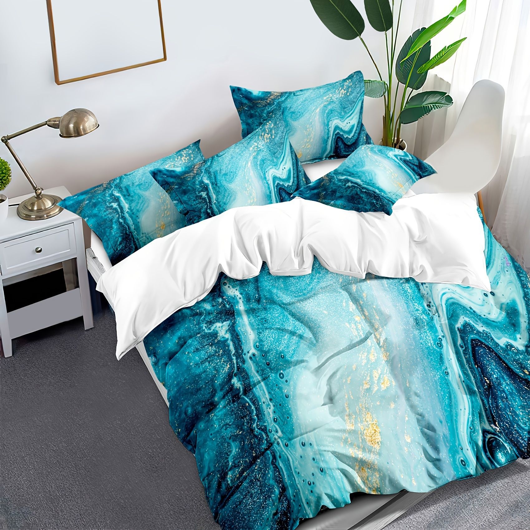 TEMU / JIT negro y blanco textura de mármol molienda impresión digital kit de colcha de tela para el hogar se puede diseñar