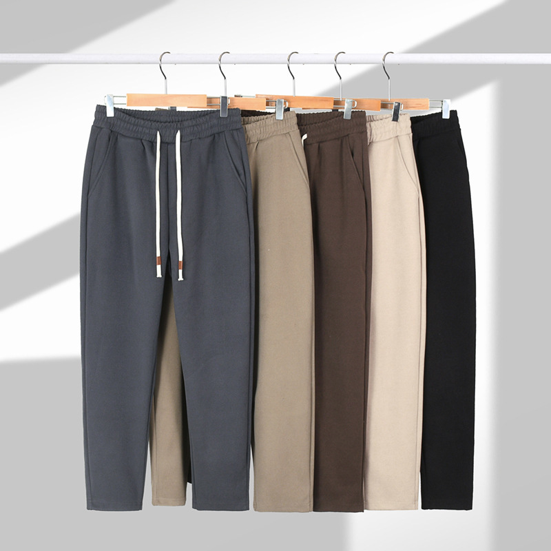 420g heavy beautiful cotton twill casual trousers men's 2023 autumn and winter new small straight tapered pants couple pants